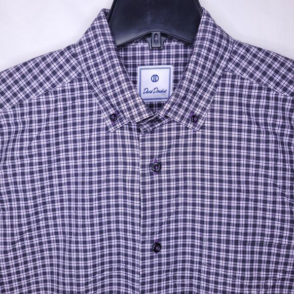 David Donahue Dress Shirt Mens Large Plaid Purple, Black - Picture 1 of 11